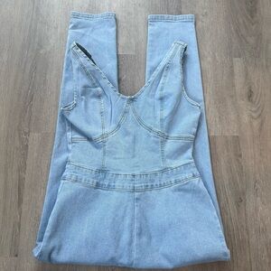 Light Blue Denim jumpsuit stretch back zip size large